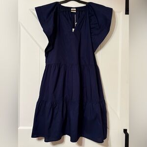 Good Hart Navy Tiered Midi Dress Size S NWT | Ruffle Sleeve Cotton Coastal